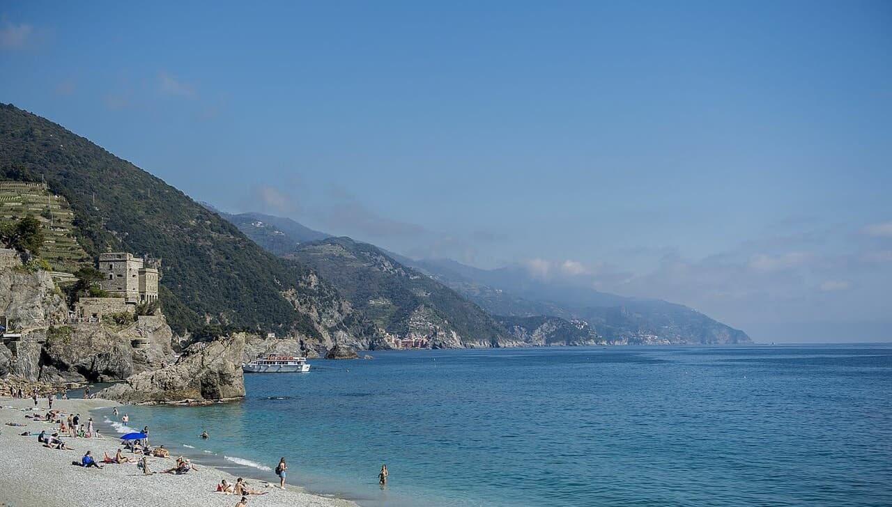 The Amalfi coast with people on the beach