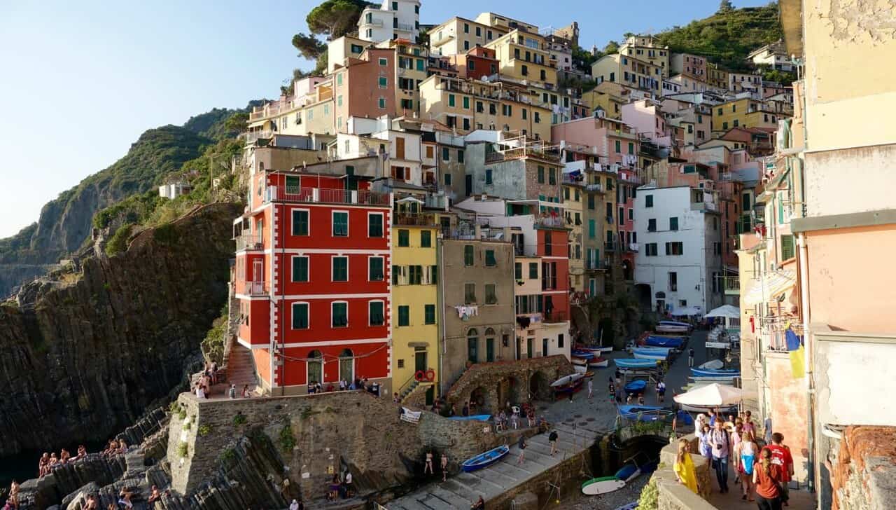 Colorful homes built on a cliff on the Amalfi Coast