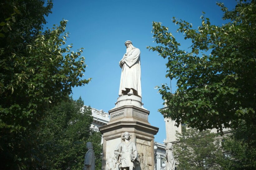 A statue of Leonardo da Vinci in Milan, Italy